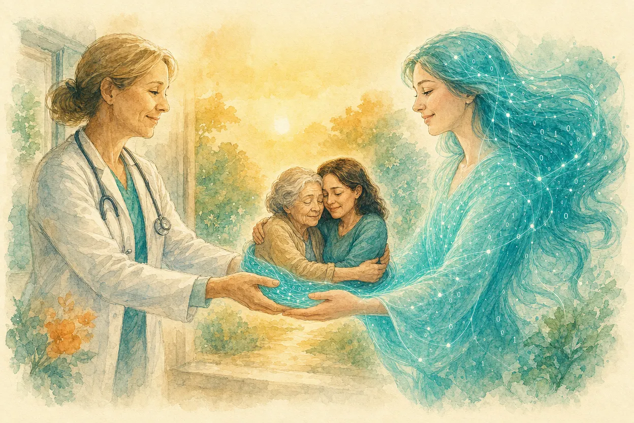 A handoff in an exam room.